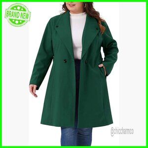 Plus Size Winter Pea Coat Double Breasted Belted Long Trench Coat